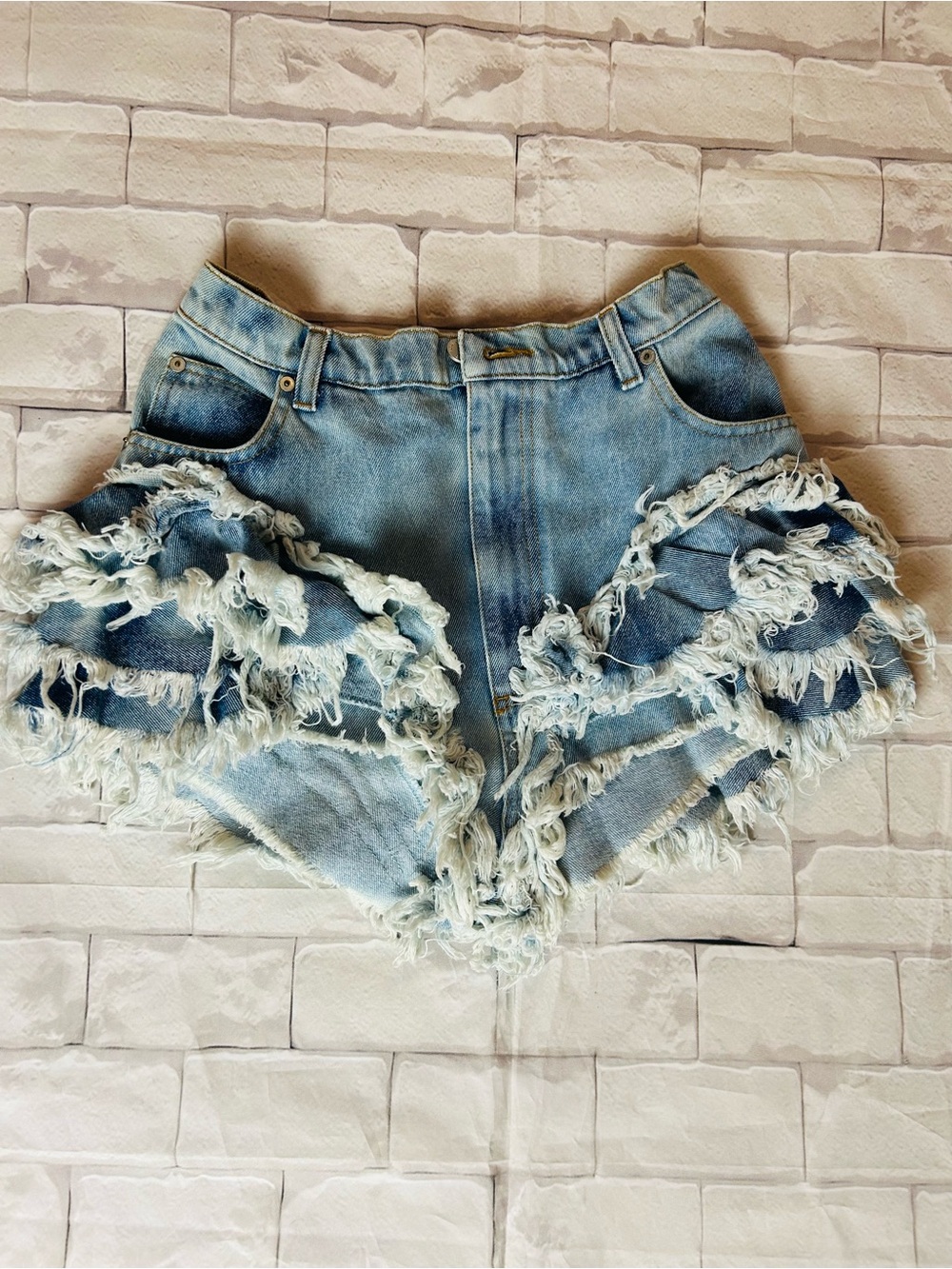 Natasha Zinko Light Blue Layered Frayed Denim Shorts